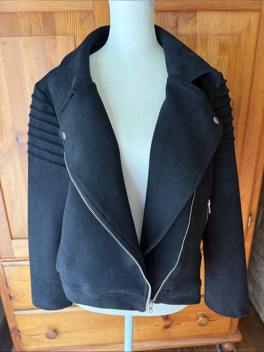 Apperloth A Womens Black Moto Suede Zip Jacket size Medium